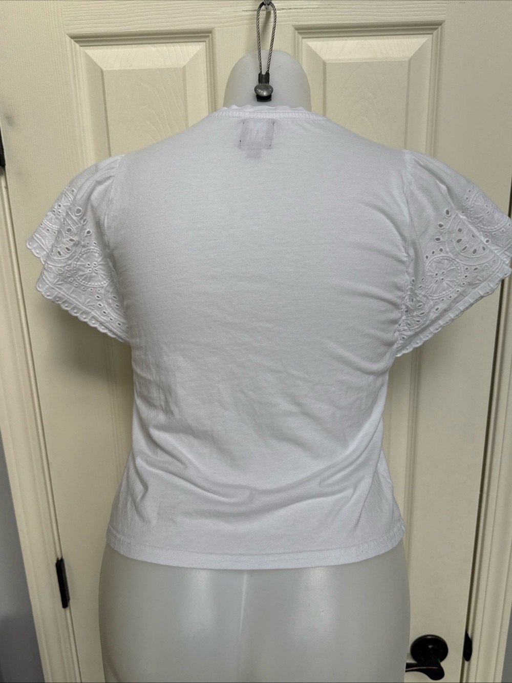GAP Women's Lace Eyelet Shirt Flutter Short Sleeve White T-Shirt Top sz M - Picture 7 of 8